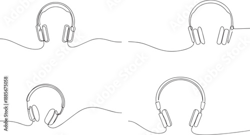 A Set of Headphone one continuous line art, Vector illustration, One line art, Line art graphic style