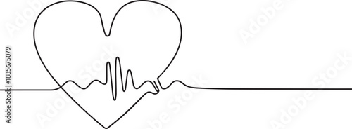 Heart symbol one continuous line art, Vector illustration, One line art, Line art graphic style