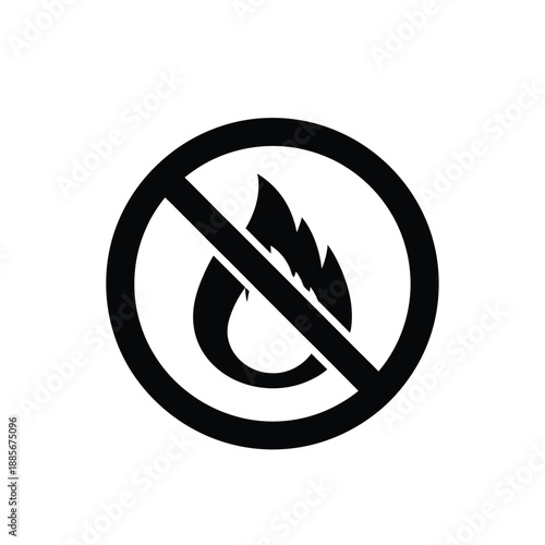 Vector illustration icon no fire or flame symbol in a circle on warning sign