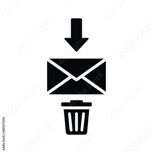 Vector illustration icon black icon of an envelope being dropped into a trash can