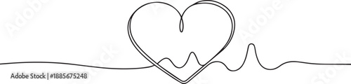 Heart symbol one continuous line art, Vector illustration, One line art, Line art graphic style