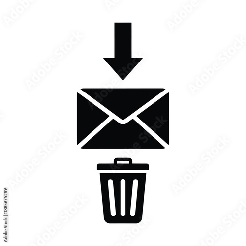 Vector illustration icon black icon of an envelope being dragged into a trash can