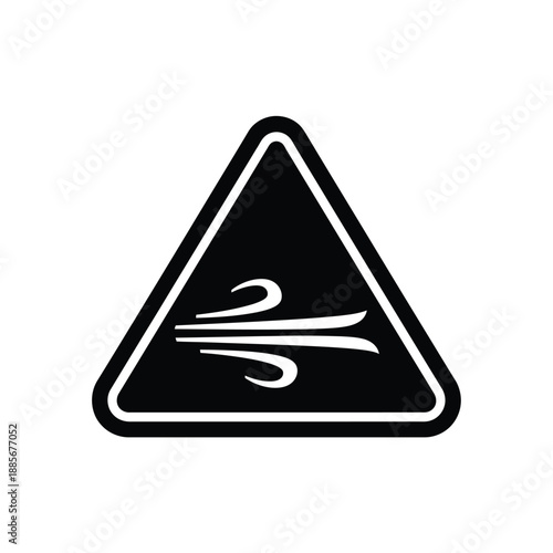 Vector illustration icon black and white wind warning sign with a triangular shape