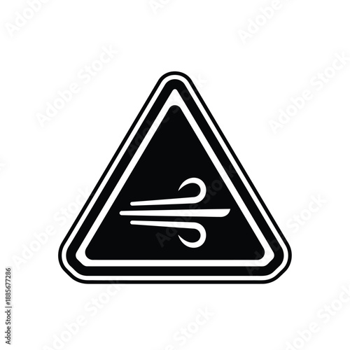 Vector illustration icon black and white wind warning road sign or symbol