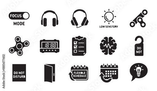 Collection of modern productivity and technology icons for business and lifestyle