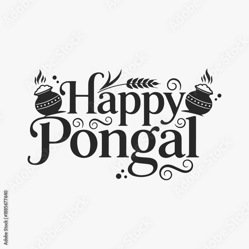 The flat design Happy Pongal Typography Holiday, Harvest Festival of Tamil Nadu, South India.