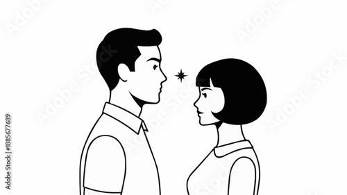 Man and Woman Facing Each Other with a Spark Between Them.
