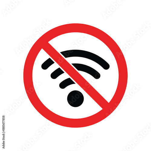 Vector illustration icon no wifi symbol, prohibition sign with wifi icon inside, , indicating no wireless internet access allowed