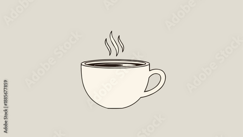Simple line drawing of a steaming cup of coffee.
