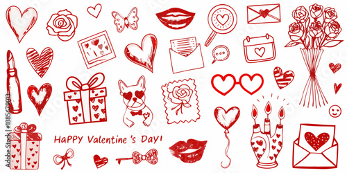 A charming collection of hand drawn valentine s day themed doodles and illustrations