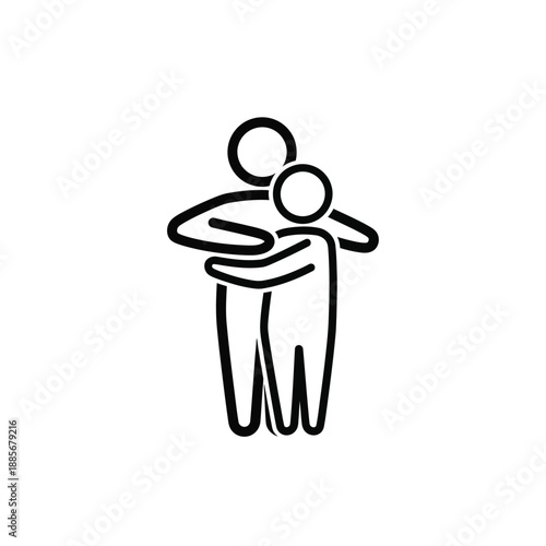 Vector illustration icon a simple line drawing of a larger person embracing a smaller person from behind in a hug