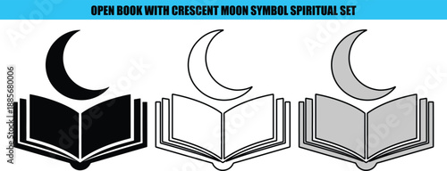 Open Book with Crescent Moon Symbol Spiritual Concept