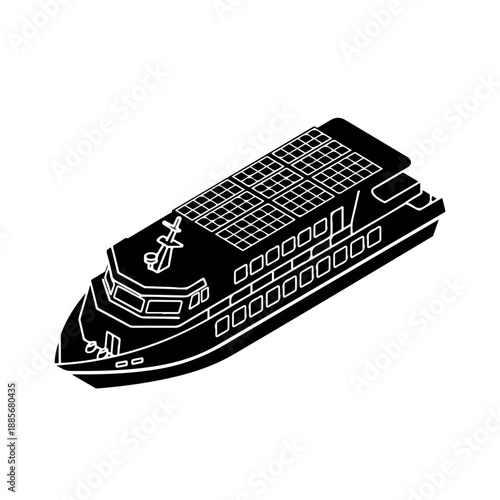 Solar powered ferry boat in isometric view clean energy transport.