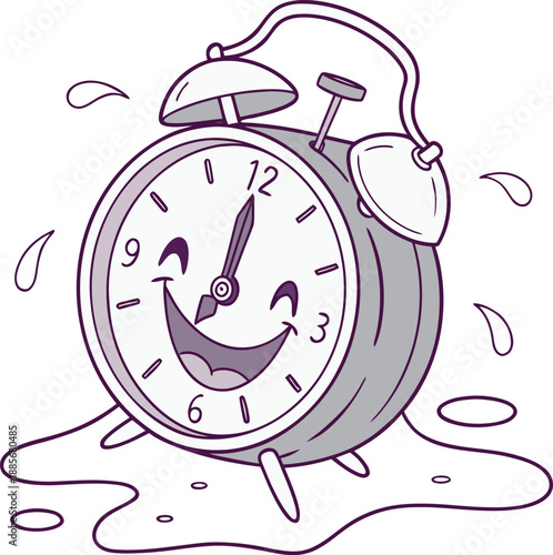 Melting alarm clock dripping, a fun and humorous take on time, waking up, and the pressure of deadlines.