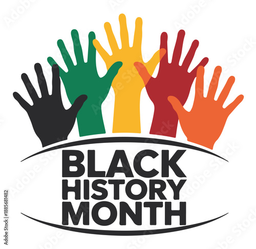 Black History Month Diverse Hands Raised in Unity Vector on a White Background