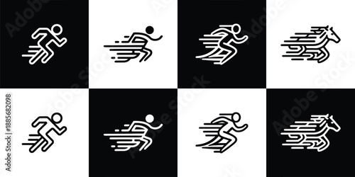 Vector Set of 4 Running Speed Motion Silhouette Icons