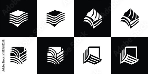 Vector Set of 4 Stacked Layers and Abstract Book Logos