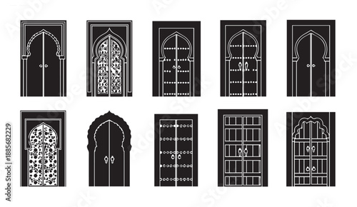 Collection of ornate Middle Eastern and Islamic-style doors and windows with various patterns