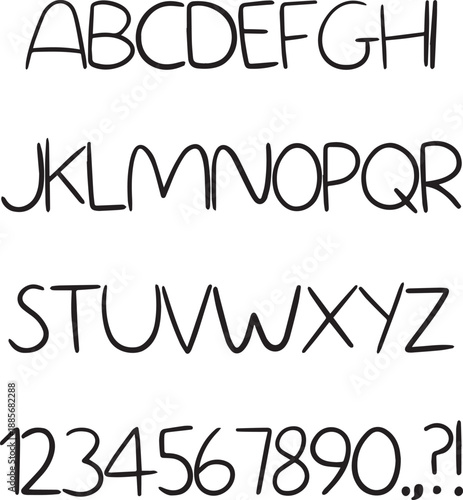 Thin handwriting typography font lettering ABC cartoon vector text