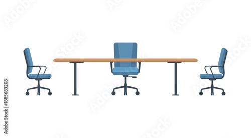 Modern office chairs and conference table, sleek workspace furniture illustration on white background