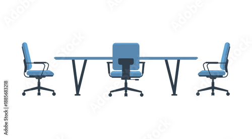 Modern office chairs and conference table, sleek workspace furniture illustration on white background