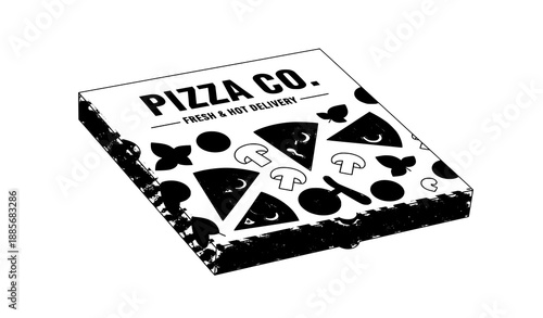 Minimal pizza box design vector packaging for takeaway and delivery print