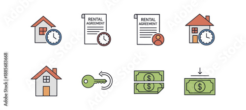 Real estate and finance icons set isolated on black background