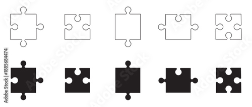 Simple pieces Puzzle black vector icon set. jigsaw puzzle pieces silhouette. Perfect jigsaw puzzle vector for concept illustrations, problem solving