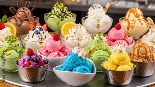 Variety of colorful ice cream flavors.