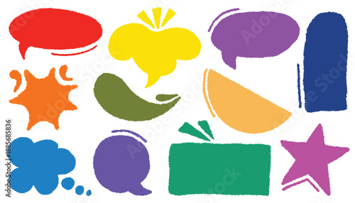 Colorful hand drawn speech and thought bubbles set on white background. Chat bubbles with tail for text boxes UI and comic. Ideal for comics, stickers, and fun layouts