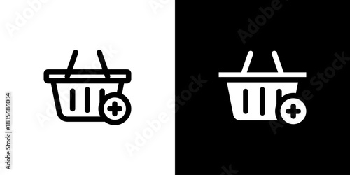 Add To Basket icon concept with flat Black White Background. Vector illustration.