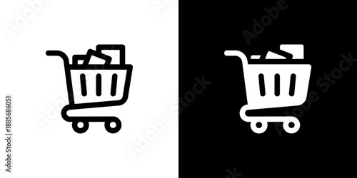Shopping Cart icon concept with flat Black White Background. Vector illustration.