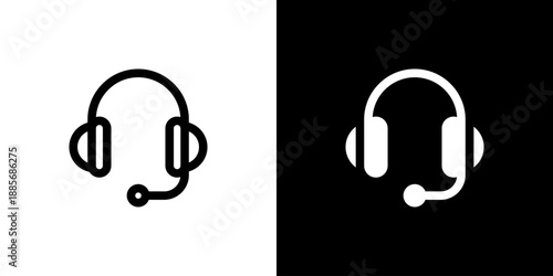 Headset icon concept with flat Black White Background. Vector illustration.
