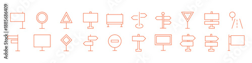 Street signs outline icon set. Guidance line icon set. Contains icons related to guidance, direction, and more. Vector illustration. editable stroke