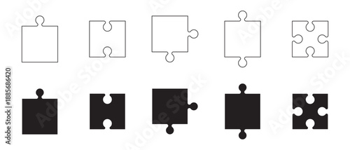 Simple pieces Puzzle black vector icon set. jigsaw puzzle pieces silhouette. Perfect jigsaw puzzle vector for concept illustrations, problem solving