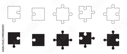 puzzle piece vector icon set and silhouette art isolated on white background.