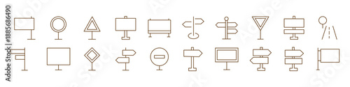 Street signs outline icon set. Guidance line icon set. Contains icons related to guidance, direction, and more. Vector illustration. editable stroke