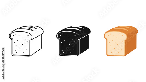 Three loaves of bread in black and white and color illustration