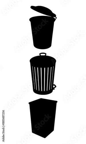 Trash can black silhouette, dustbin can vector art, vector of trash cans collection isolated on white background
