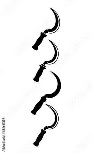 Sickle black silhouette, sickle vector art, vector of sickles collection isolated on white background