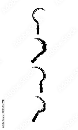 Sickle black silhouette, sickle vector art, vector of sickles collection isolated on white background