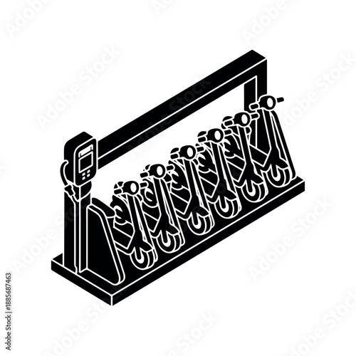 Electric Scooter Charging Station Isometric Icon.