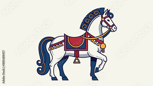 Colorful Decorative Toy Horse on Light Beige Background, Traditional Carousel Horse Design, Ornamental Equine Figurine.