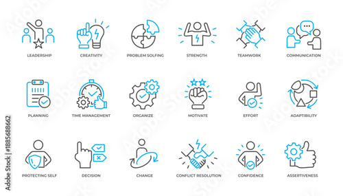 Soft Skills icon pack collection outline. Vector illustration