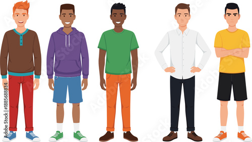 Men casual fashion characters illustration set with modern everyday clothing styles lifestyle vector design
