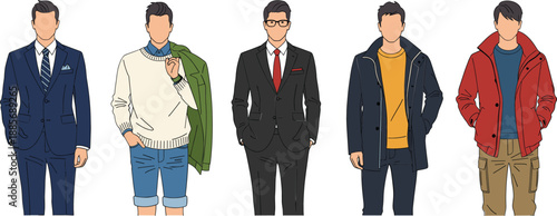 Men fashion outfits illustration set with formal casual clothing styles modern male vector design