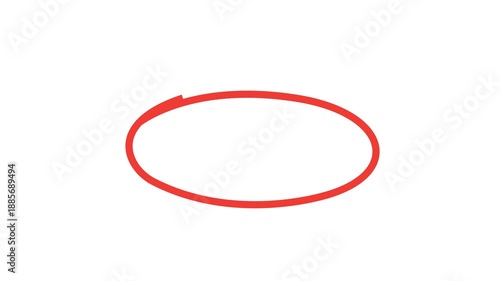 Red hand-drawn oval with arrow drawing animation. Highlight effect. Focus marker. Call to action element. 4K attention graphic.