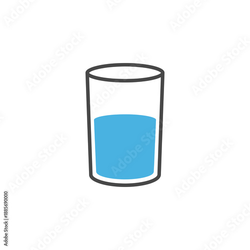 Simple illustration of a glass half full of blue liquid.