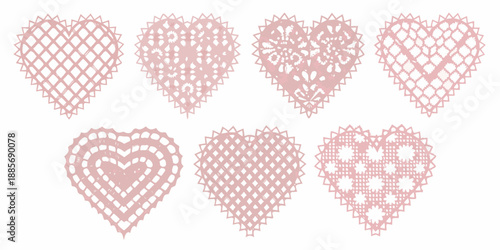 A collection of delicate pink lace hearts in various ornamental designs