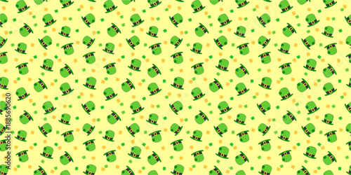 Vector green background for Irish party, March 17 celebration wallpaper, repeating clover leaf texture.